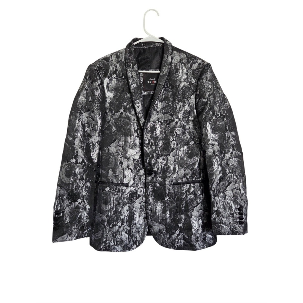 Tazzio Bespoke Floral Jacquard Slim Fit Silver Gray Blazer M Jacket Dapper Glam